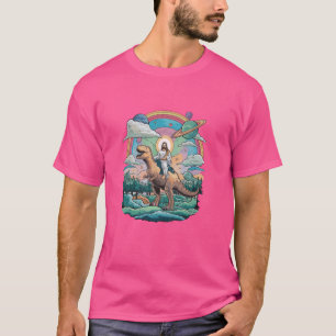 Jesus rijdt in de ruimte T-Rex dinosaurus meme sci T-shirt