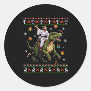 Jesus rijdt op dinosaurus grappige meme lelijke ke ronde sticker
