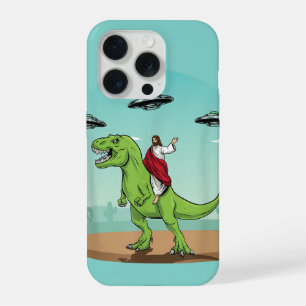 Jesus rijdt op dinosaurus UFO buitenaardse christe iPhone 15 Pro Case