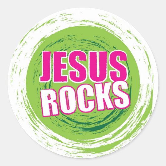 Jesus Rocks 3 Groen Ronde Sticker (Voorkant)