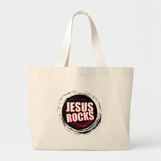Jesus Rocks 5 Black Grote Tote Bag (Voorkant)