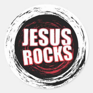 Jesus Rocks 5 Black Ronde Sticker