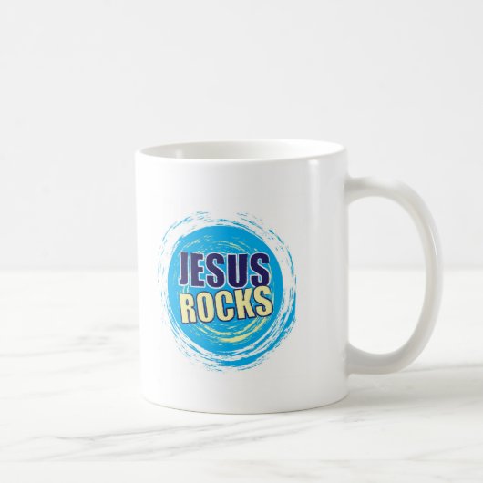 Jesus Rocks 7 Blue & Yellow Koffiemok (Rechts)