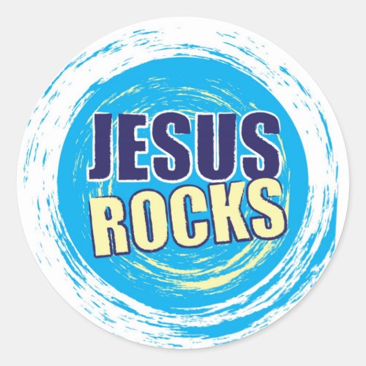 Jesus Rocks 7 Blue & Yellow Ronde Sticker (Voorkant)