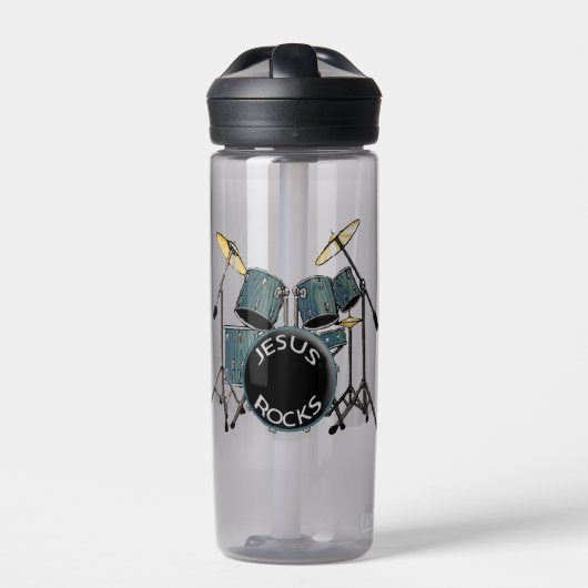 Jesus Rocks-drummer Waterfles (Voorkant)
