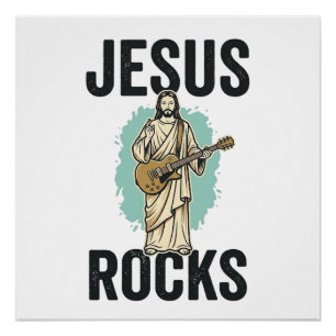 Jesus Rocks Gitaar Vintage Christelijke Gravure De Perfect Poster