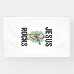 Jesus Rocks Gitaar Vintage Christelijke Gravure De Spandoek