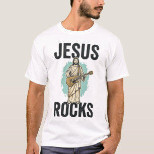 Jesus Rocks Gitaar Vintage Christelijke Gravure De T-shirt
