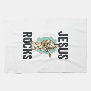 Jesus Rocks Gitaar Vintage Christelijke Gravure De Theedoek
