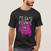 Jesus Rocks Guitar Electric Guitarist Christelijke T-shirt (Voorkant)