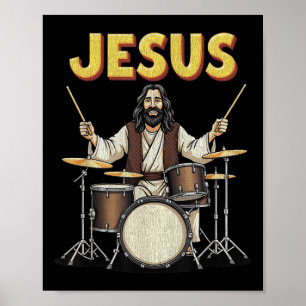 Jesus Rocks Music Grappig Christelijk Drummer Desi Poster