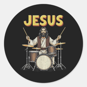 Jesus Rocks Music Grappig Christelijk Drummer Desi Ronde Sticker
