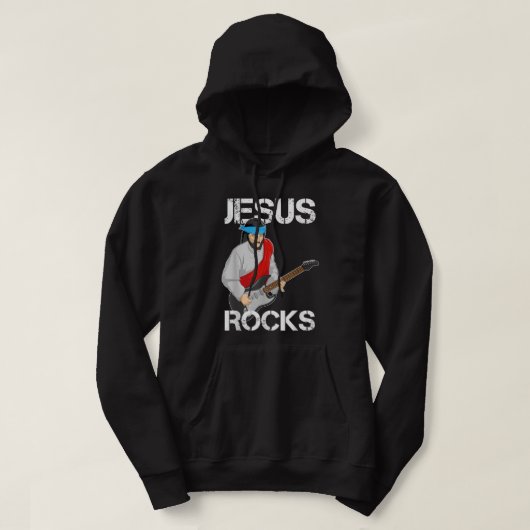 Jesus Rocks op Electric Guitar Hoodie (Design voorkant)