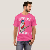 Jesus Rocks op elektrische gitaar Grappig Christel T-shirt (Voorkant volledig)