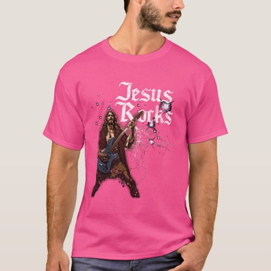 Jesus Rocks retro T-shirt (Voorkant)