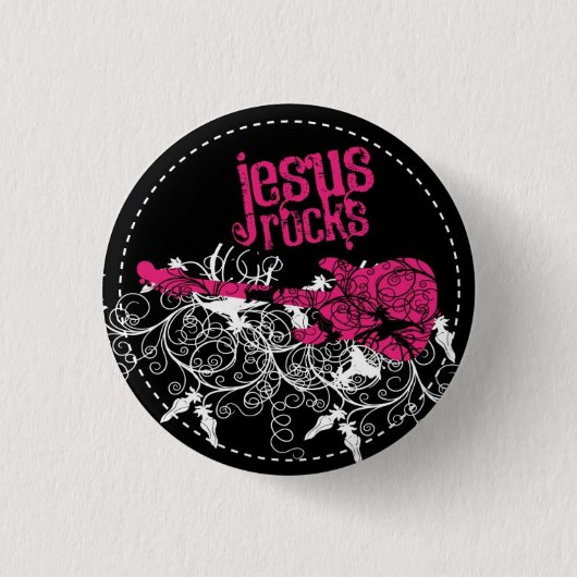 Jesus Rocks Ronde Button 3,2 Cm (Voorkant)