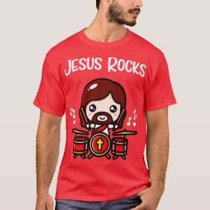 Jesus Rocks Schattigee Drummer Christelijke Band T-shirt