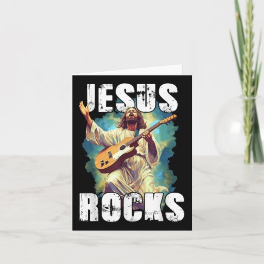 Jesus Rocks with Guitar - Grappige Christelijke Ro Kaart (Voorkant)