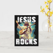 Jesus Rocks with Guitar - Grappige Christelijke Ro Kaart (Gele Bloem)