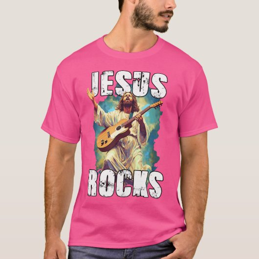 Jesus Rocks with Guitar - Grappige Christelijke Ro T-shirt (Voorkant)