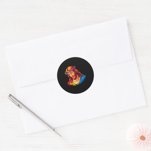 Jesus Rtrait Art Christian Religious  Ronde Sticker (Envelop)