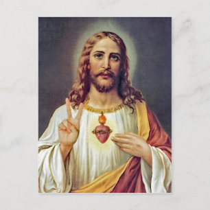 Jesus Sacred Heart Peace Sign Portret Briefkaart