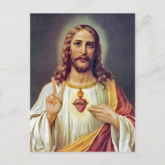 Jesus Sacred Heart Peace Sign Portret Briefkaart (Voorkant)