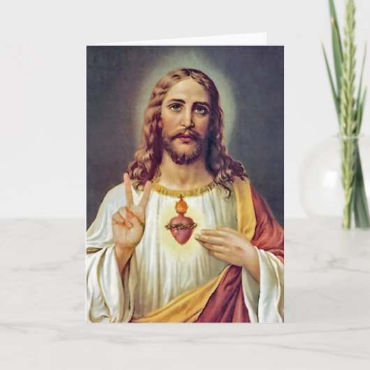 Jesus Sacred Heart Peace Sign Portret Kaart (Voorkant)