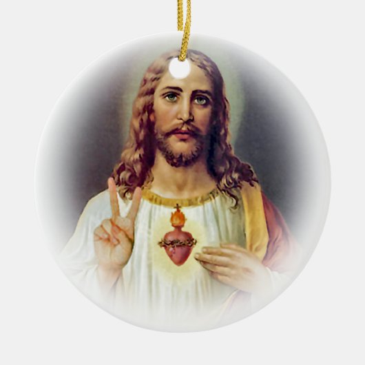 Jesus Sacred Heart Peace Sign Portret Keramisch Ornament (Voorkant)