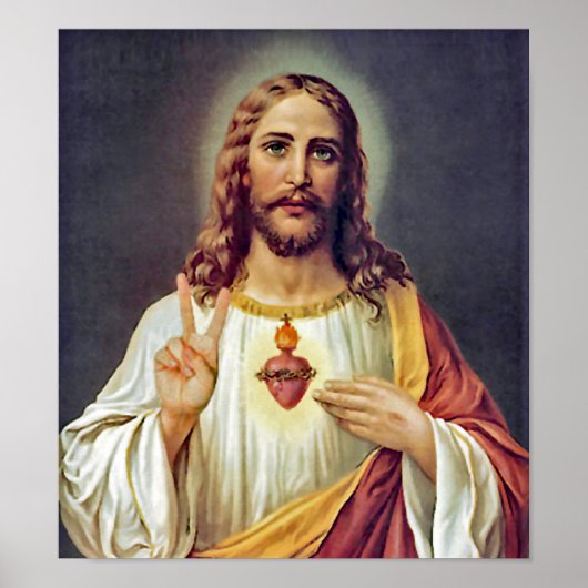 Jesus Sacred Heart Peace Sign Portret Poster (Voorkant)