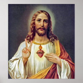 Jesus Sacred Heart Peace Sign Portret Poster