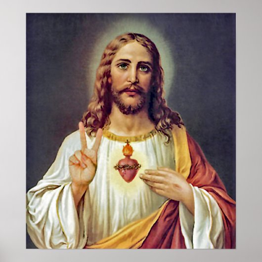 Jesus Sacred Heart Peace Sign Portret Poster (Voorkant)