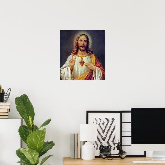 Jesus Sacred Heart Peace Sign Portret Poster (Thuiskantoor)