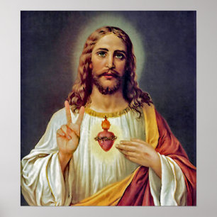 Jesus Sacred Heart Peace Sign Portret Poster