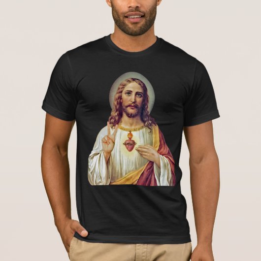 Jesus Sacred Heart Peace Sign Portret T-shirt (Voorkant)