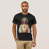 Jesus Sacred Heart Peace Sign Portret T-shirt (Voorkant volledig)
