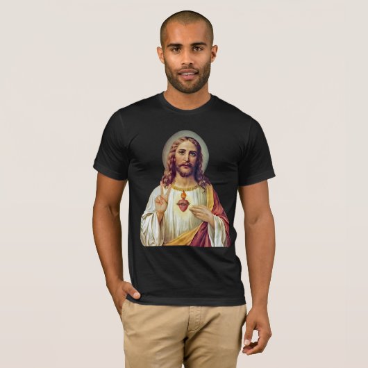 Jesus Sacred Heart Peace Sign Portret T-shirt (Voorkant volledig)