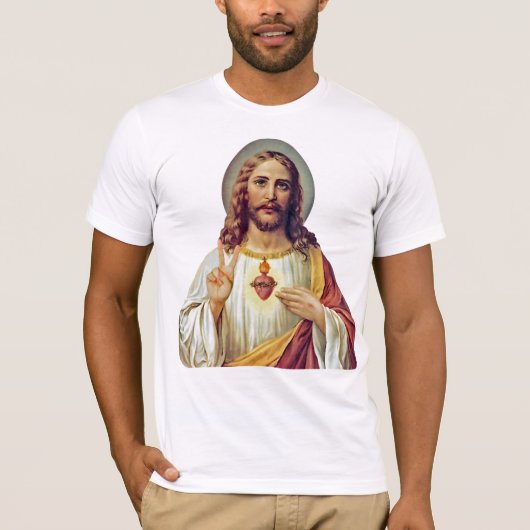 Jesus Sacred Heart Peace Sign Portret T-shirt (Voorkant)