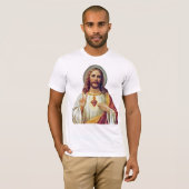 Jesus Sacred Heart Peace Sign Portret T-shirt (Voorkant volledig)