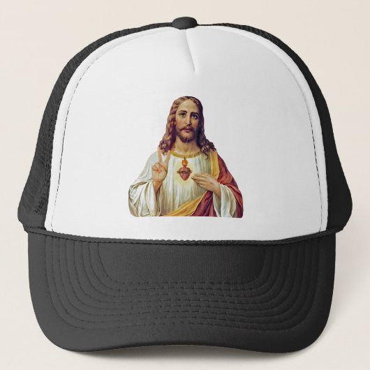 Jesus Sacred Heart Peace Sign Portret Trucker Pet (Voorkant)