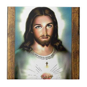 JESUS SACRED HEART WOOD LIJST 29  P TEGELTJE