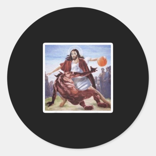 Jesus Satan Schetsellend Doorkruist  Ronde Sticker (Voorkant)