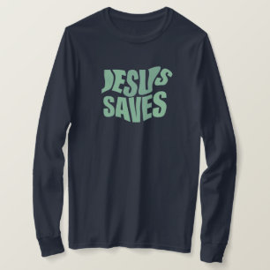 Jesus Saves  Blauw afdrukken  Eenvoudige lange hoe T-shirt