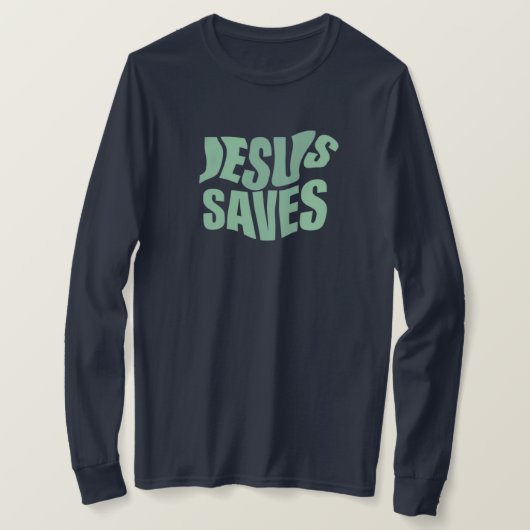 Jesus Saves |Blauw afdrukken| Eenvoudige lange hoe T-shirt (Design voorkant)