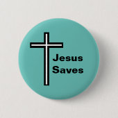 Jesus Saves Cross Christelijke Button (Voorkant)