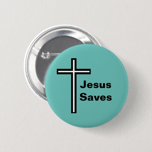 Jesus Saves Cross Christelijke Button (Voorkant /achterkant)