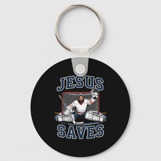 Jesus Saves Hockey Player Team God Hockey Lovers H Sleutelhanger (Voorkant)