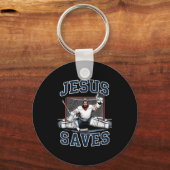 Jesus Saves Hockey Player Team God Hockey Lovers H Sleutelhanger (Voorkant)