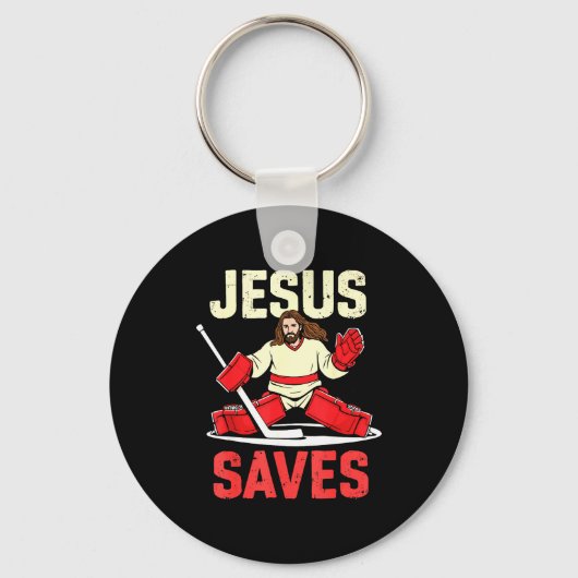 Jesus Saves Ice Hockey Goalie Player Christian Fun Sleutelhanger (Voorkant)