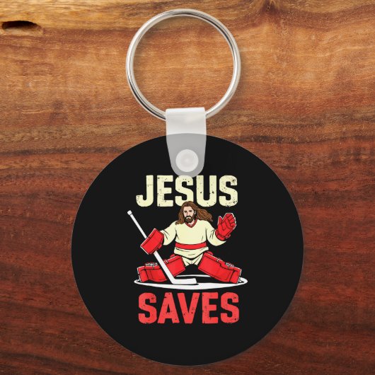 Jesus Saves Ice Hockey Goalie Player Christian Fun Sleutelhanger (Voorkant)